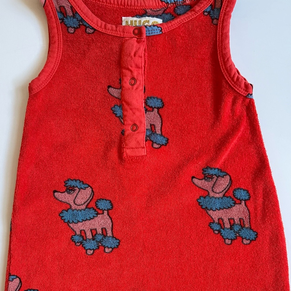 Hugo Loves Tiki Unisex Baby Red Terry Long Leg Romper - Poodle Print - 3-6M - Picture 5 of 14